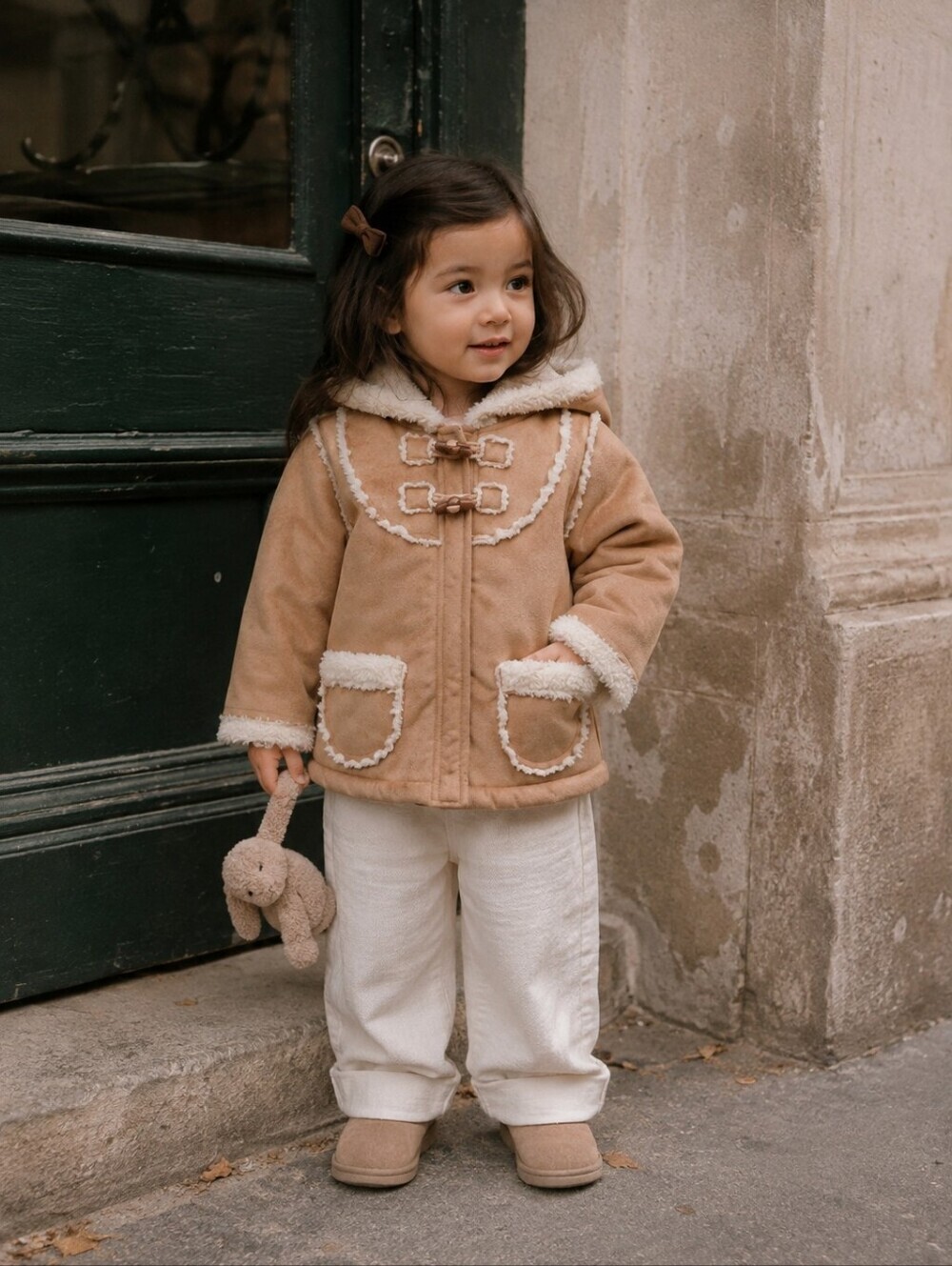 Old Navy Toddler Girls Sherpa Toggle Hooded Coat Jacket Tan Cream 3T Boho